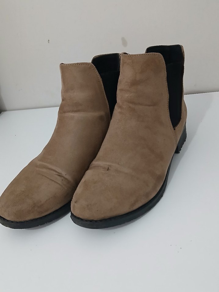 Bej Süet Kadın Bot Blok Topuklu - Görsel 2