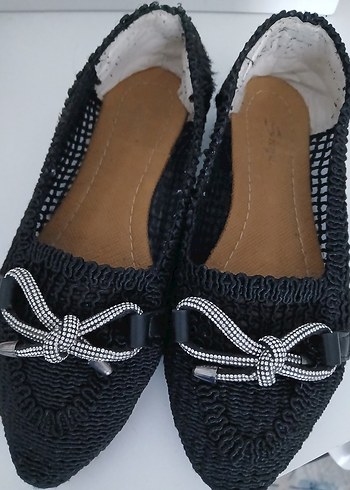 Siyah Örgü Fiyonk Detaylı Kadın Dolgu Topuklu Babet - Görsel 2