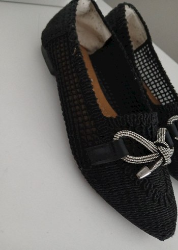 Siyah Örgü Fiyonk Detaylı Kadın Dolgu Topuklu Babet - Görsel 4