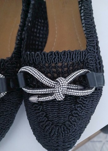 Siyah Örgü Fiyonk Detaylı Kadın Dolgu Topuklu Babet - Görsel 3