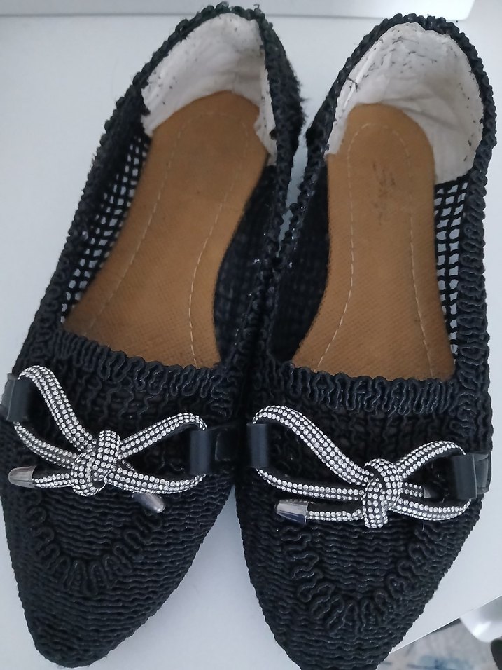 Siyah Örgü Fiyonk Detaylı Kadın Dolgu Topuklu Babet - Görsel 2