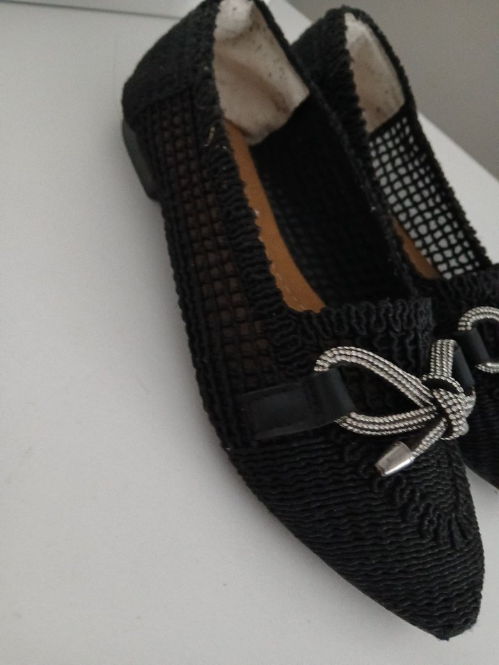 Siyah Örgü Fiyonk Detaylı Kadın Dolgu Topuklu Babet - Görsel 4