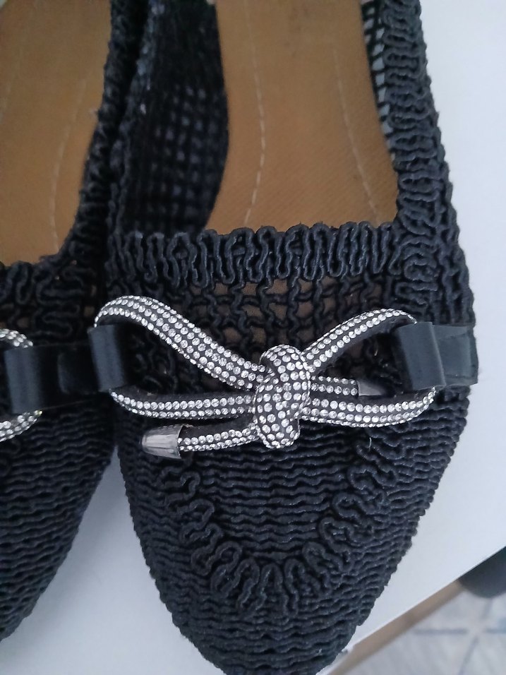 Siyah Örgü Fiyonk Detaylı Kadın Dolgu Topuklu Babet - Görsel 3