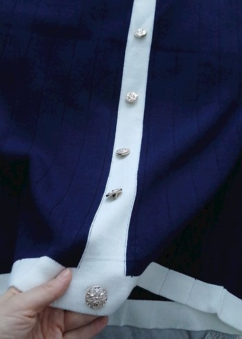 Düğmeli Uzun Mavi Etek - Görsel 2