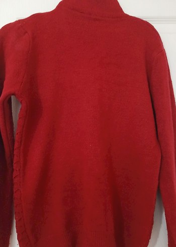 Kırmızı Yüksek Yakalı Kadın Triko Kazak - Görsel 3