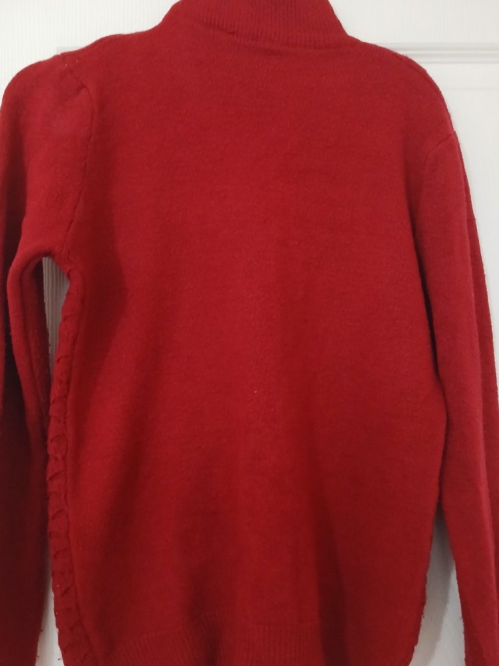 Kırmızı Yüksek Yakalı Kadın Triko Kazak - Görsel 3