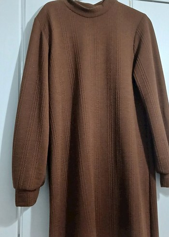 Uzun Kollu Kahverengi Rahat Kadın Elbise - Görsel 3