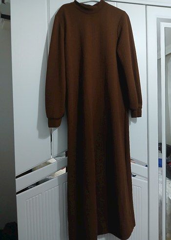 Uzun Kollu Kahverengi Rahat Kadın Elbise - Görsel 2