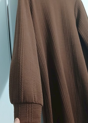 Uzun Kollu Kahverengi Rahat Kadın Elbise - Görsel 4