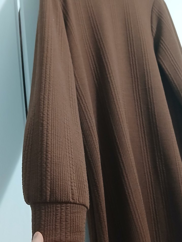 Uzun Kollu Kahverengi Rahat Kadın Elbise - Görsel 4