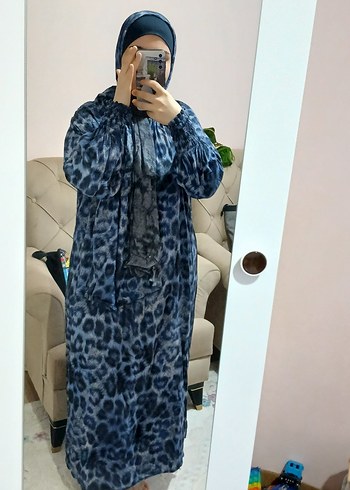 Kadın Mavi uzun tesettür elbise şal beraber - Görsel 5