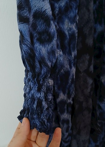 Kadın Mavi uzun tesettür elbise şal beraber - Görsel 3