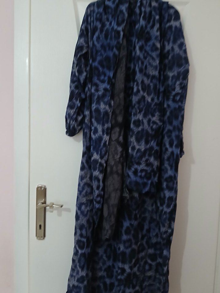 Kadın Mavi uzun tesettür elbise şal beraber - Görsel 2