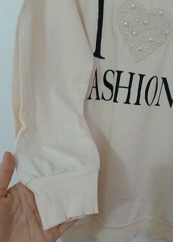 Kadın Beyaz Uzun Kollu Payetli Sweatshirt - Görsel 3