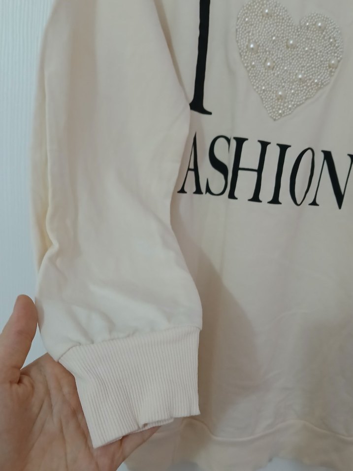 Kadın Beyaz Uzun Kollu Payetli Sweatshirt - Görsel 3