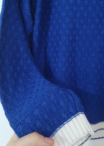 Mavi Örgü Kadın Kazak, Uzun Kollu, Salaş - Görsel 2