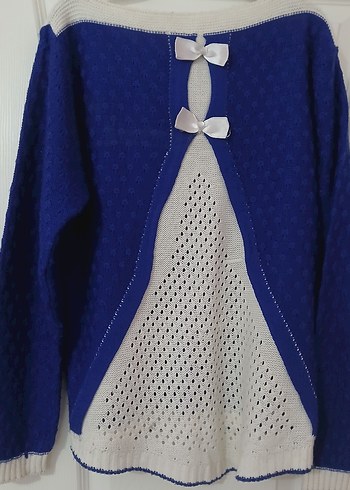 Mavi Örgü Kadın Kazak, Uzun Kollu, Salaş - Görsel 3