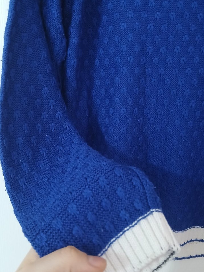 Mavi Örgü Kadın Kazak, Uzun Kollu, Salaş - Görsel 2