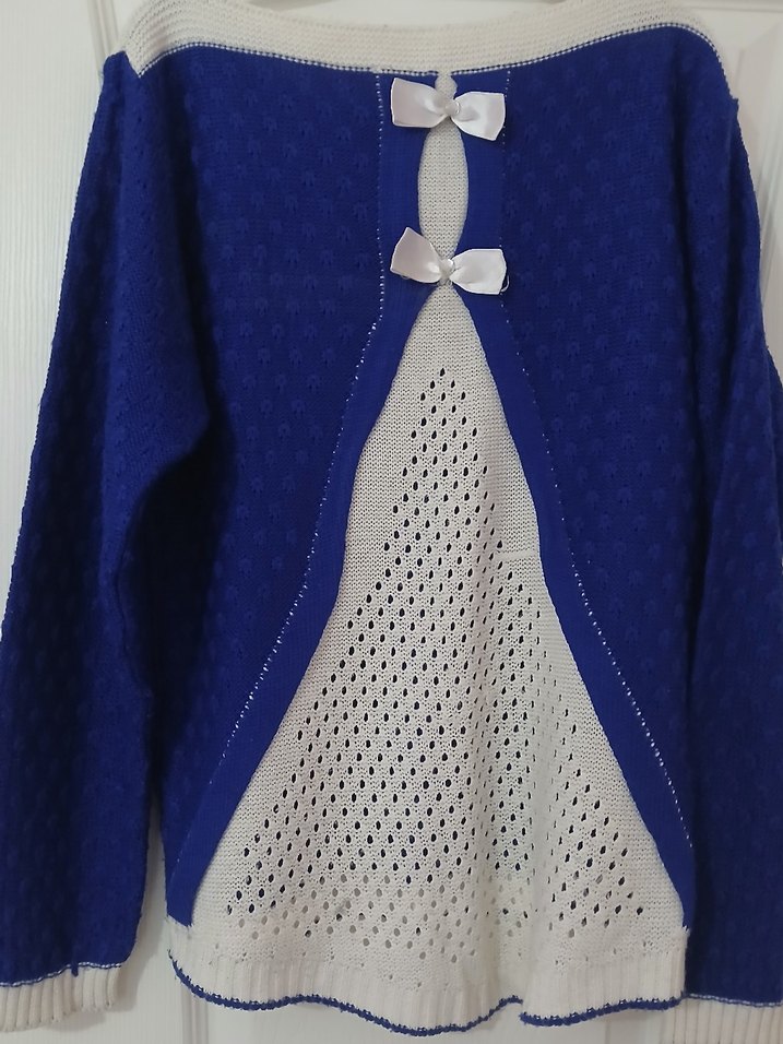 Mavi Örgü Kadın Kazak, Uzun Kollu, Salaş - Görsel 3