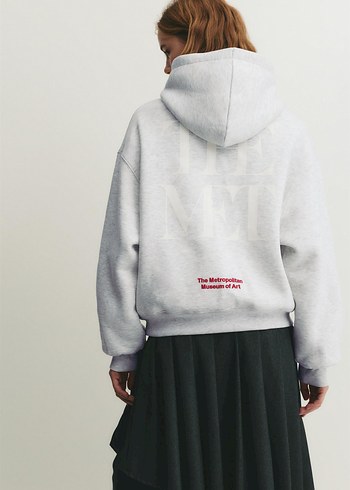 Pull bear The Met Kapüşonlu Gri Sweatshirt mango zara hm kazak - Görsel 2