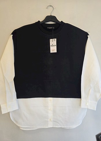 Stradivarius Siyah Kadın Salaş Sweatshirt gömlek süveter - Görsel 2