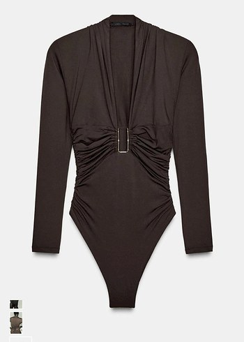 zara Drapeli Kahverengi Kadın Body - Görsel 2
