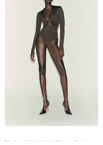 zara Drapeli Kahverengi Kadın Body - Görsel 3