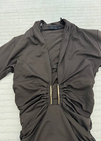 zara Kahverengi V Yaka İnce Kadın Bluz bodysuit - Görsel 2