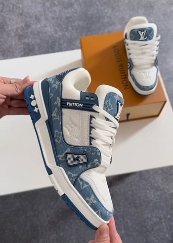 Louis Vuitton Erkek Beyaz Denim Spor Ayakkabı - Görsel 3