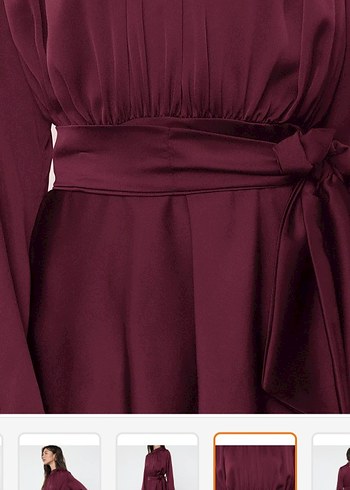 40 Beden Bordo Uzun Kat Katlı Elbise