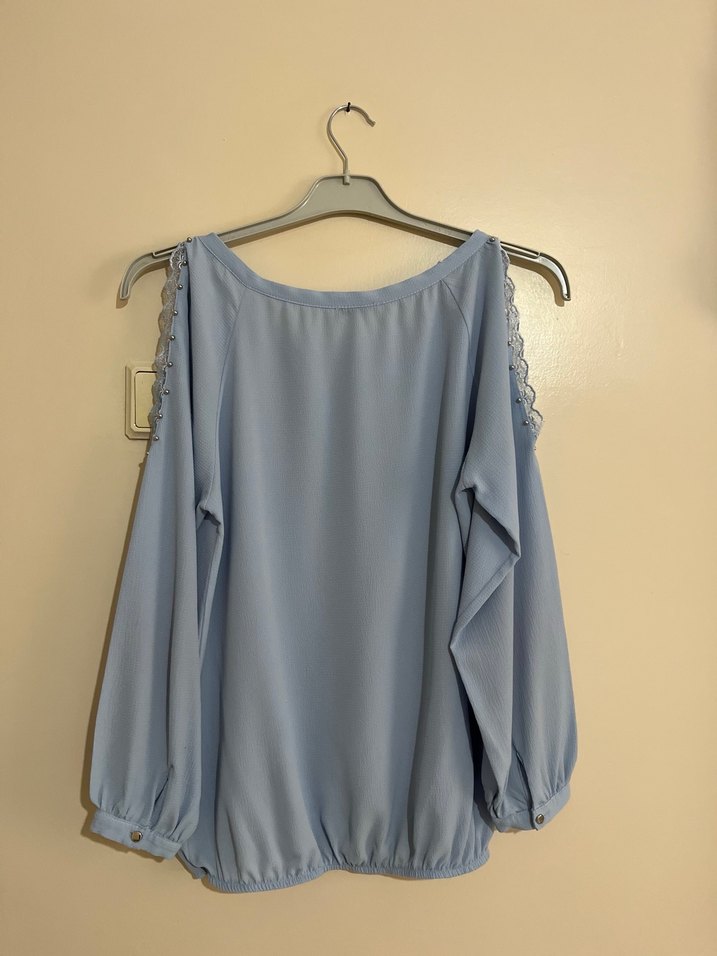 Mavi Dökümlü Mini Kadın Bluz - Görsel 2