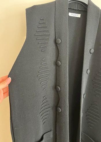 Düğmeli Siyah Uzun Kadın Yelek - Görsel 3