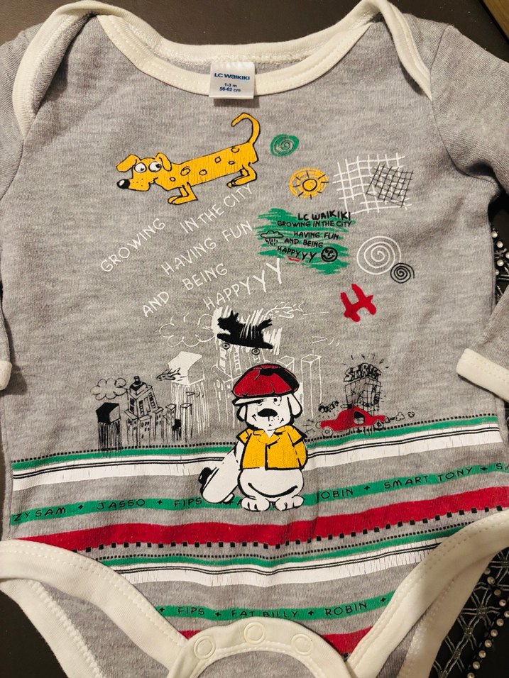 Uzun Kollu Gri Baskılı Bebek Body - Görsel 3