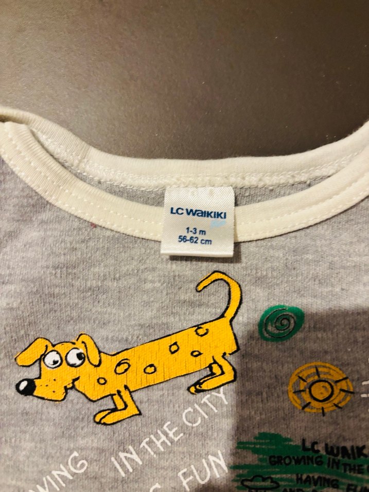 Uzun Kollu Gri Baskılı Bebek Body - Görsel 2