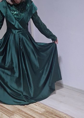 Yeşil Uzun Drapeli Abiye Elbise - Görsel 2