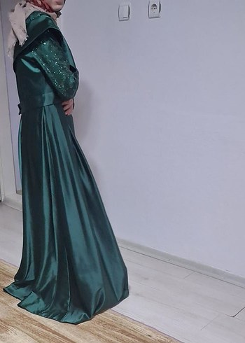 Yeşil Uzun Drapeli Abiye Elbise - Görsel 5