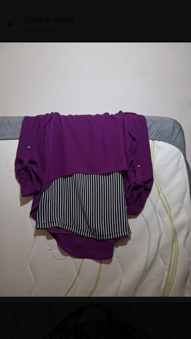 Mor Uzun Kollu Pilili Kadın Bluz - Görsel 2