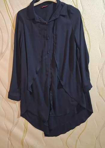 Uzun Kollu Lacivert Midi Tunik - Görsel 2