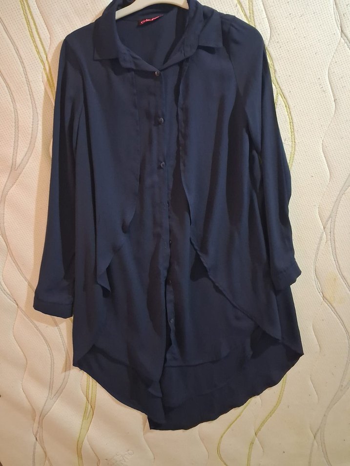 Uzun Kollu Lacivert Midi Tunik - Görsel 2