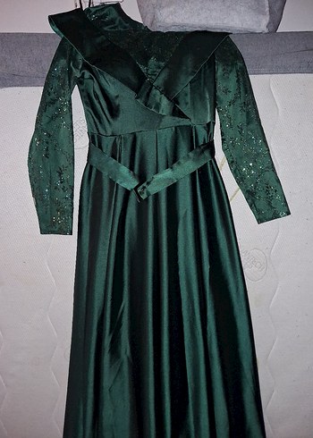 Uzun Kollu, Drapeli zümrüt Yeşil  Abiye - Görsel 10