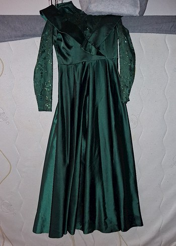 Uzun Kollu, Drapeli zümrüt Yeşil  Abiye - Görsel 6