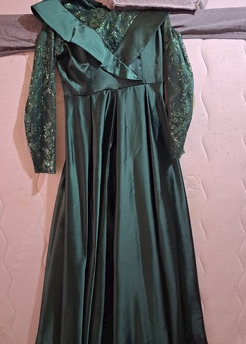 Uzun Kollu, Drapeli zümrüt Yeşil  Abiye - Görsel 5