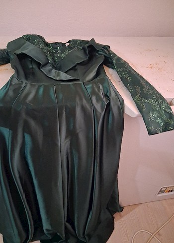 Uzun Kollu, Drapeli zümrüt Yeşil  Abiye - Görsel 2