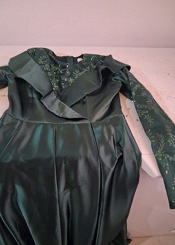 Uzun Kollu, Drapeli zümrüt Yeşil  Abiye - Görsel 3