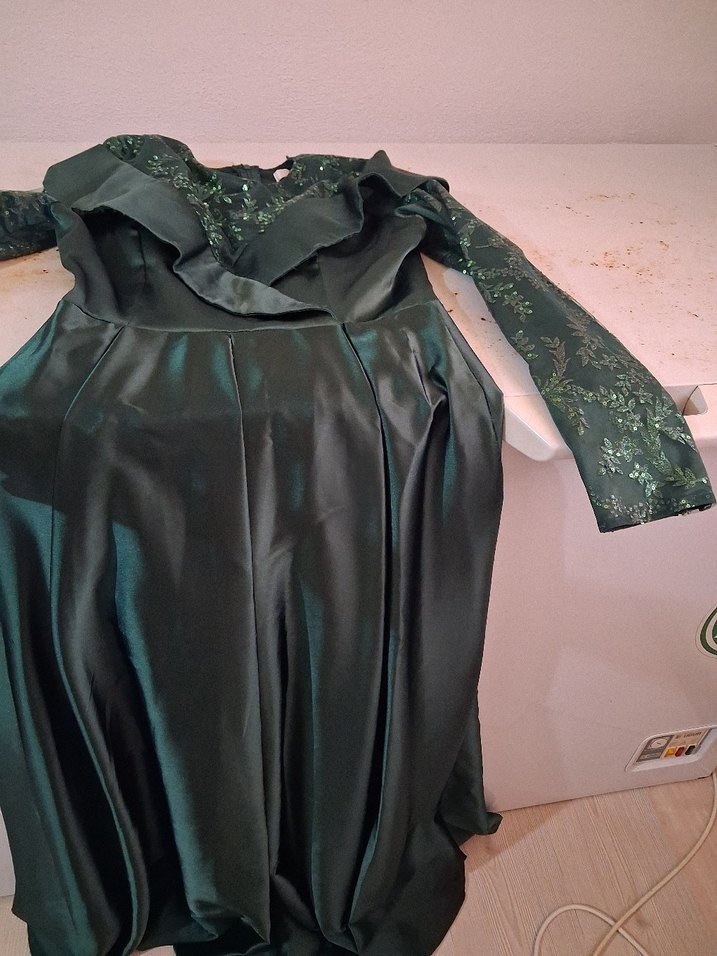 Uzun Kollu, Drapeli zümrüt Yeşil  Abiye - Görsel 2