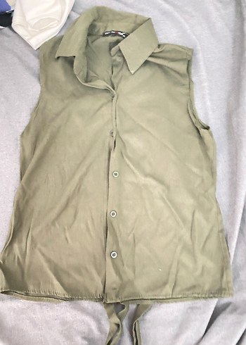 Düğmeli Kolsuz Keten Gömlek - Görsel 2