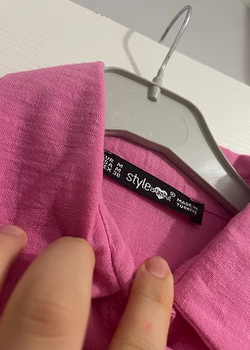 Düğmeli Pembe Keten Kadın Gömlek hiç giyilmedi - Görsel 3