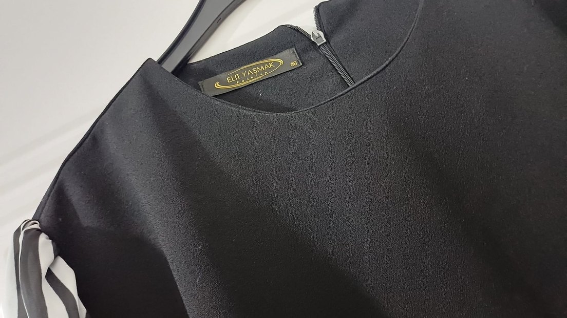 Zebra Desenli Uzun Kollu Siyah Elbise - Görsel 2