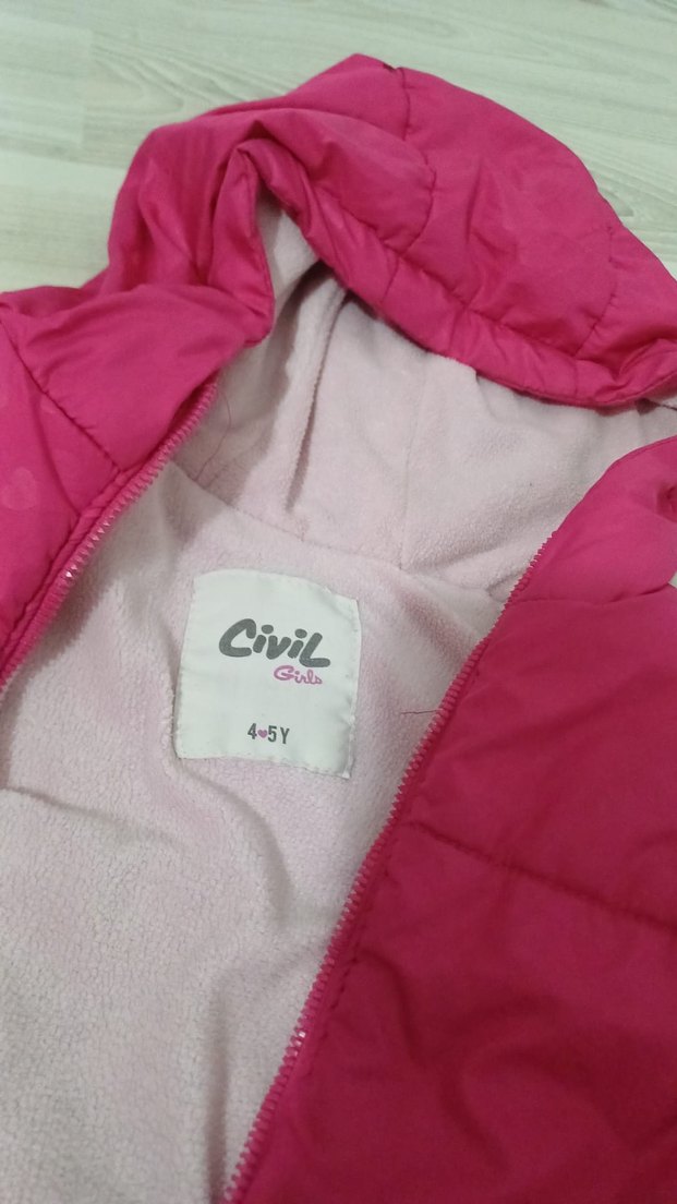 Kız Çocuk Pembe Kapüşonlu Şişme Mont - Görsel 4