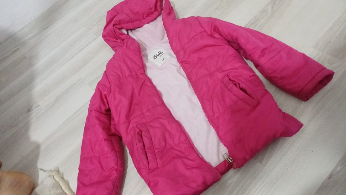 Kız Çocuk Pembe Kapüşonlu Şişme Mont - Görsel 3